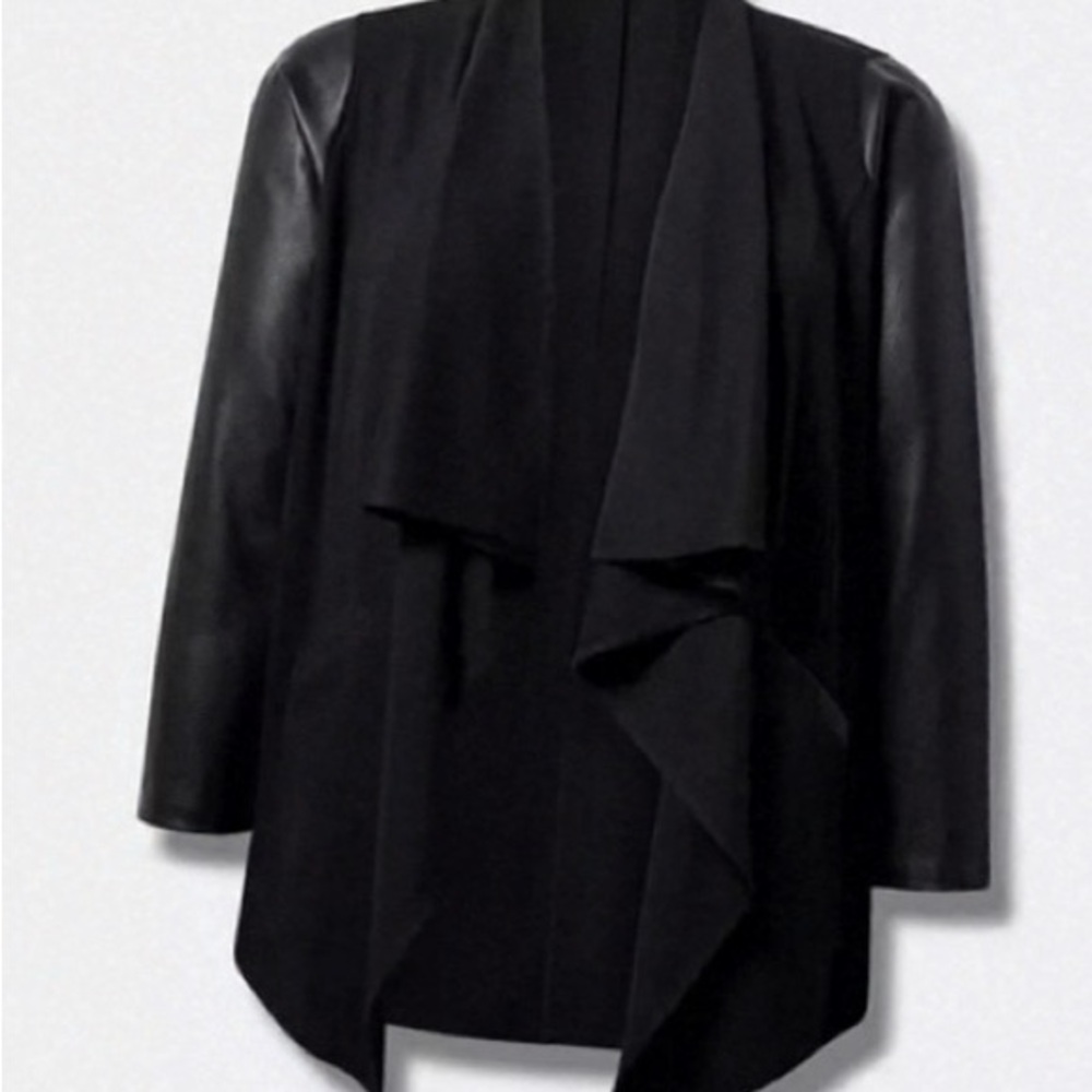 Torrid Brushed Ponte Drape Jacket with Faux Leather Sleeves - Picture 6 of 6